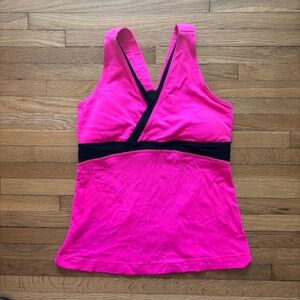 Lululemon Deep V Athletic Tank Size 8 Raspberry Glo Light/Black Yoga Tennis